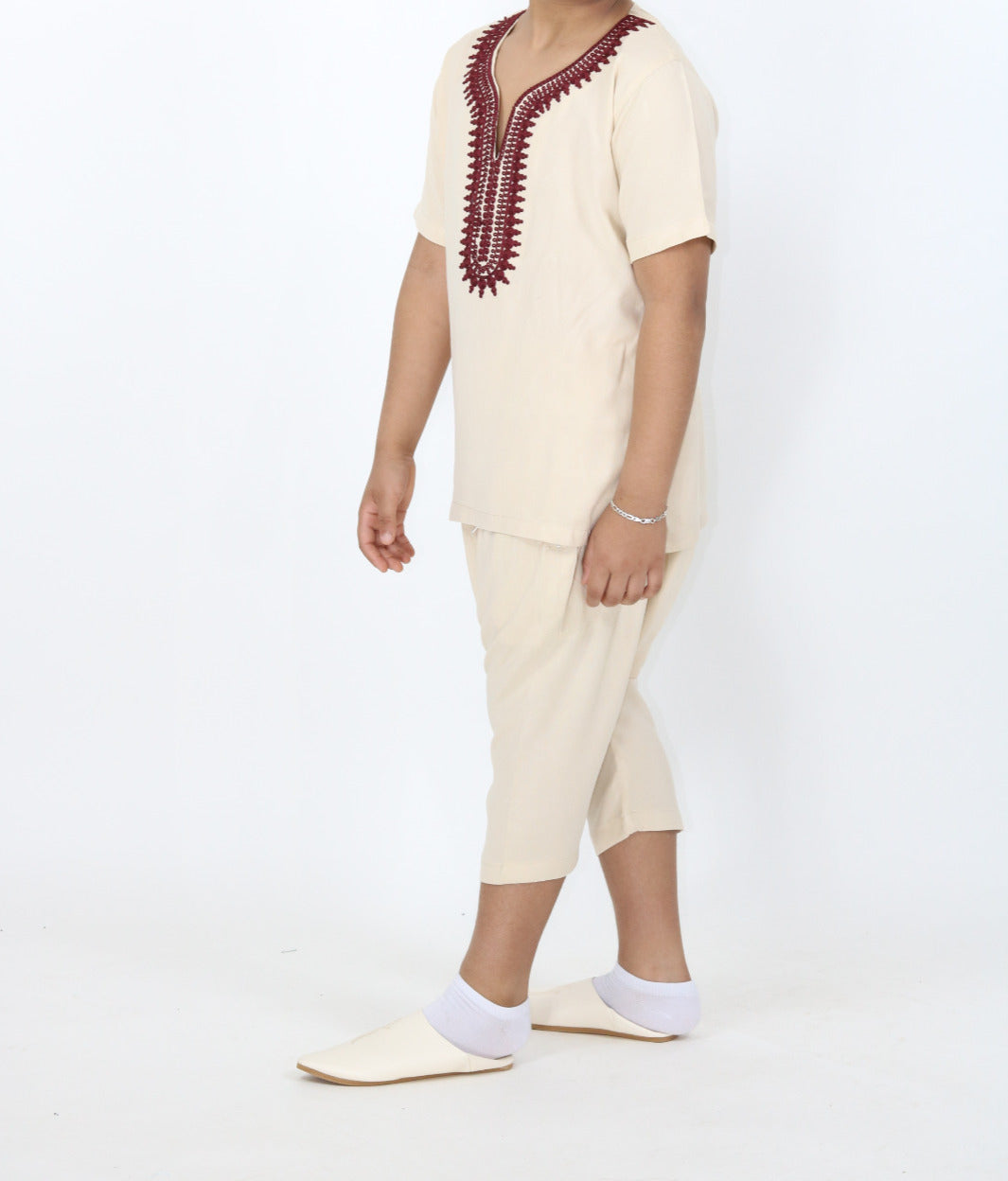 2 Teiler Gandoura Beige/Rot