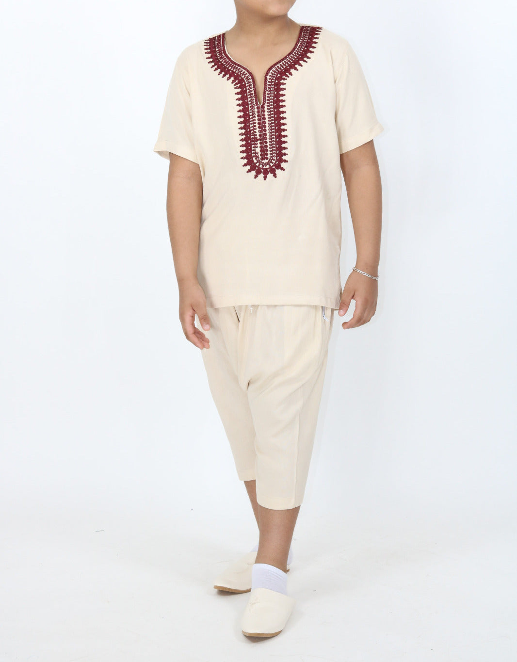 2 Teiler Gandoura Beige/Rot