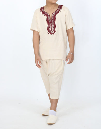 2 Teiler Gandoura Beige/Rot